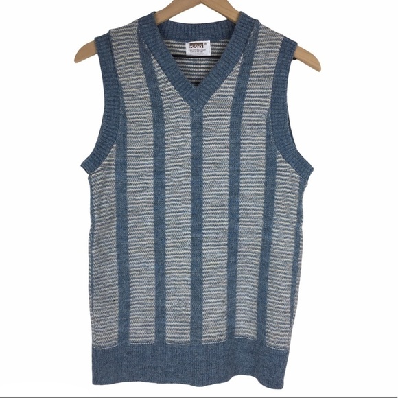 VINTAGE Wool Sweater Vest Montgomery Ward Stripe Sleeveless V Neck Size Medium - Picture 6 of 6